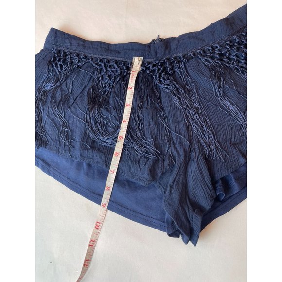 Tobi Womens Fringe Booty Shorts Back Zip Elastic Waist Blue Size Small - Picture 4 of 8
